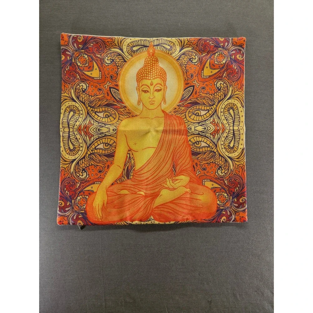 Buddha Throw Pillow Cover Orange Yellow Mandala Zen Decor Square 17.5in